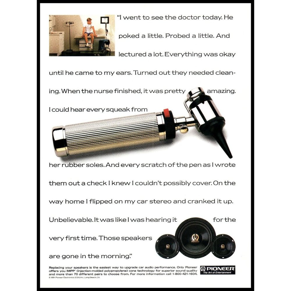 1991 Pioneer Car Audio Stereo Speakers Doctors Office Vintage Print Ad Wall Art